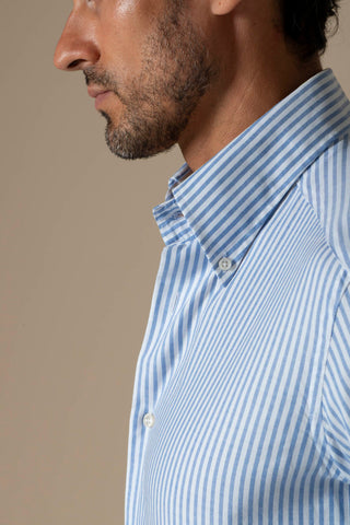 Blue striped Italian Oxford button-down shirt, styled casual | VESTITI