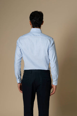 Men's blue striped Italian Oxford button-down shirt, back view | VESTITI
