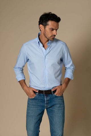 Colletto button down in Oxford blu